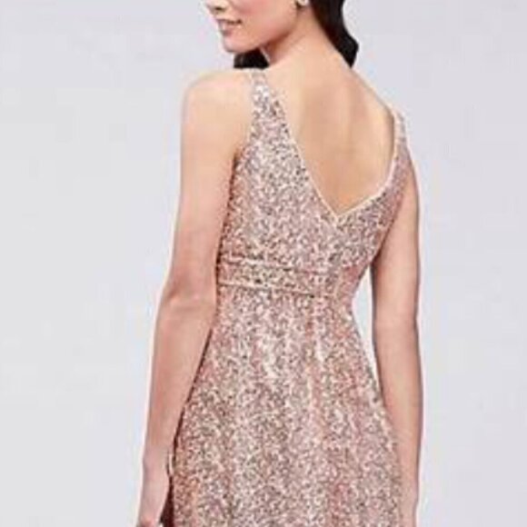 David's Bridal SZ 6 Gold Grecian Sequin Formal glamour party formal prom wedding - Picture 14 of 15